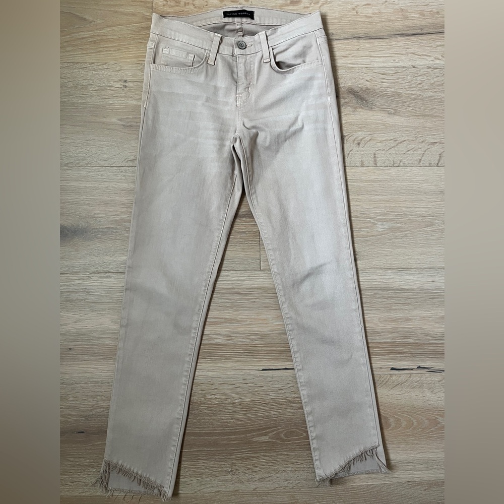 NWOT Flying Monkey Beige Stretch Skinny Raw Hem Lyocel/Cotton Pants Sz 25 *E1
